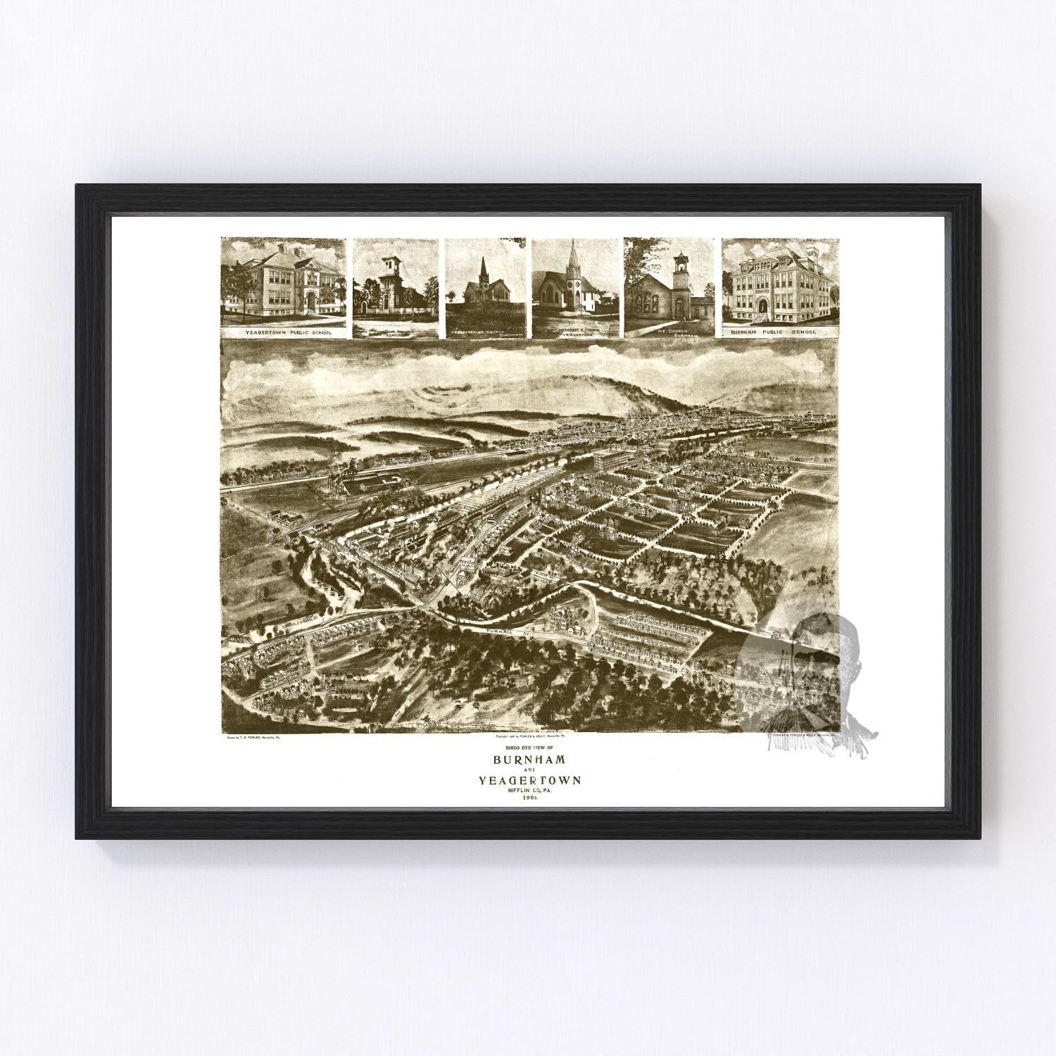 Vintage map of Burnham, Pennsylvania, 1906, Mifflin County restored print