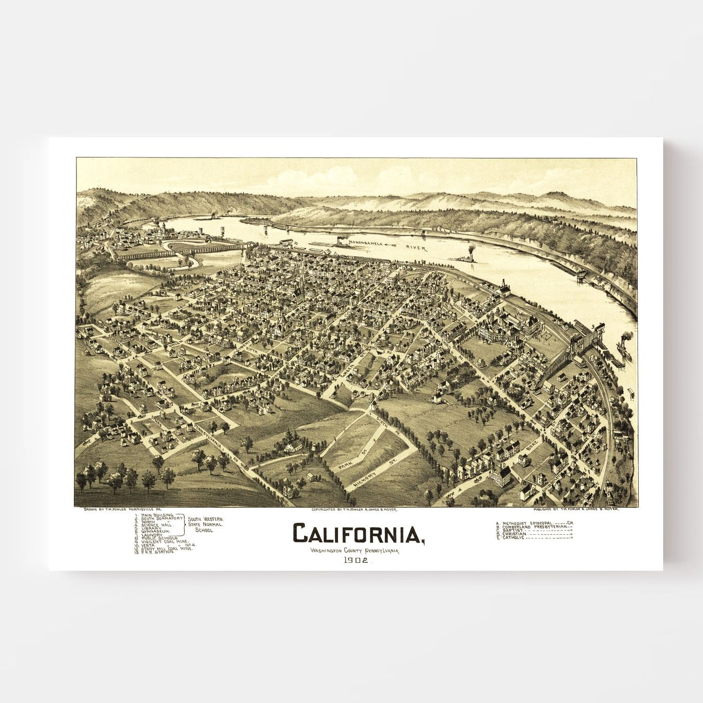 Vintage Map of California, Pennsylvania, 1902