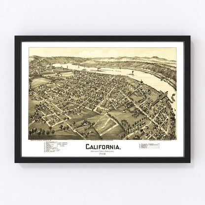 Vintage map of California, Pennsylvania, 1902, Washington County restored print