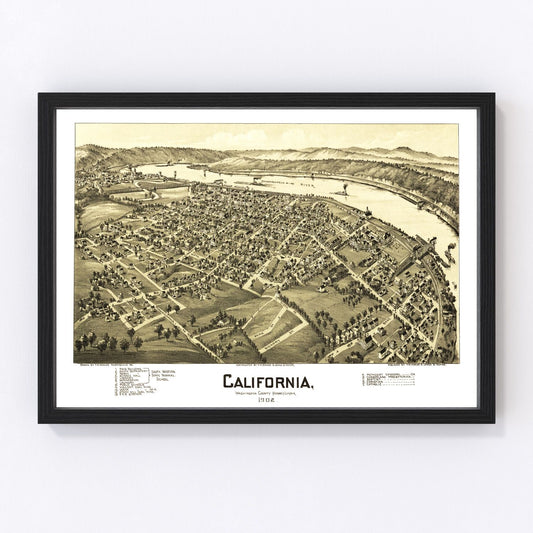 Vintage map of California, Pennsylvania, 1902, Washington County restored print