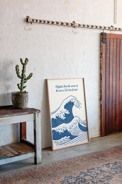 Mightier Than the Waves Ocean Scripture Wall Art