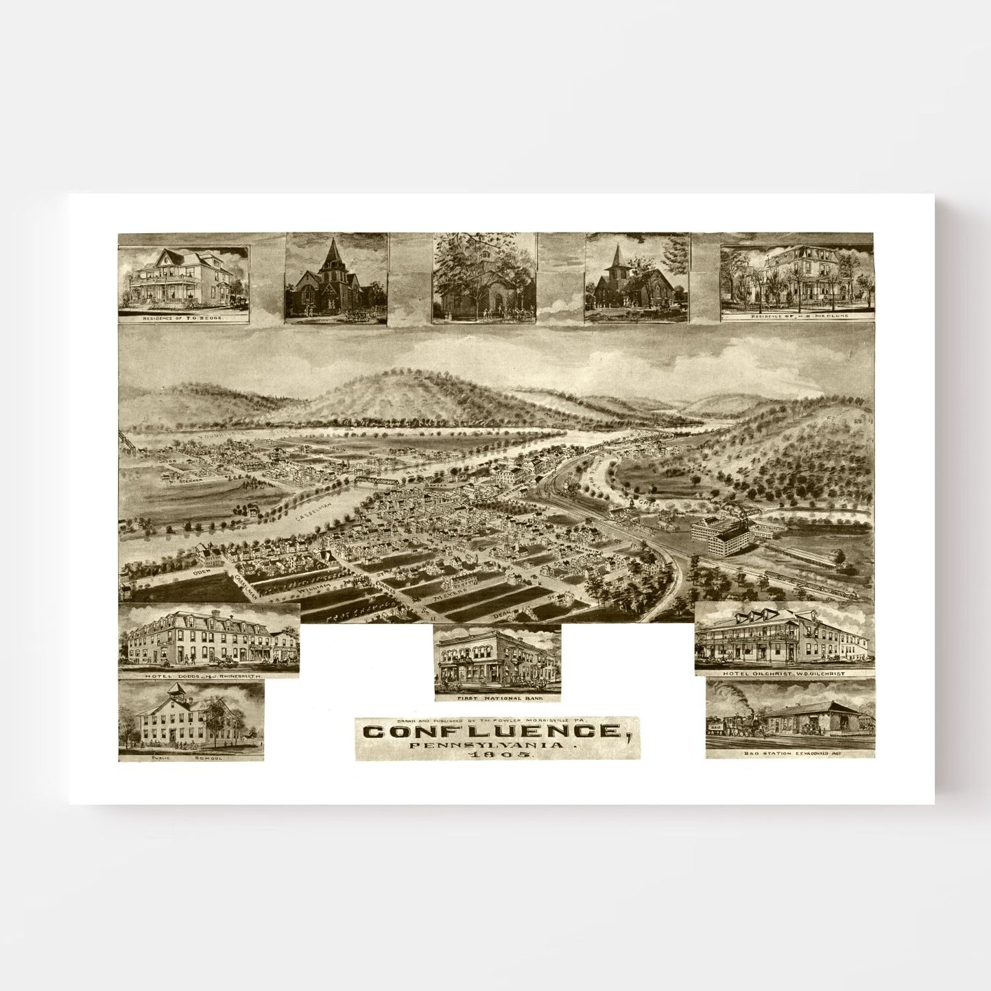 Vintage Map of Confluence, Pennsylvania, 1905