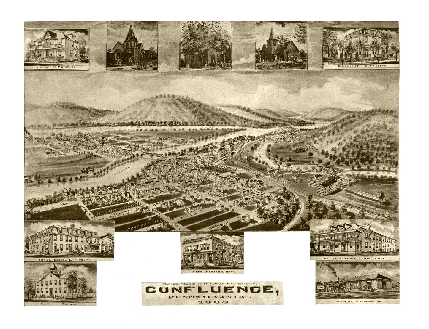 Vintage Map of Confluence, Pennsylvania, 1905