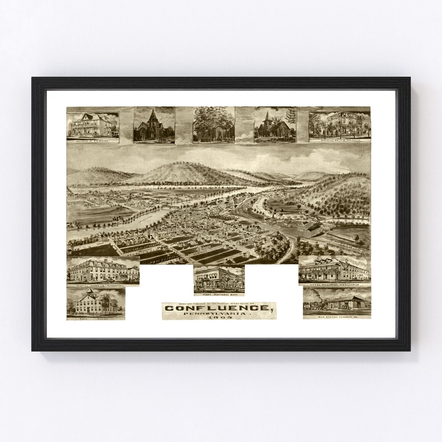 vintage map of Confluence, Pennsylvania, 1905