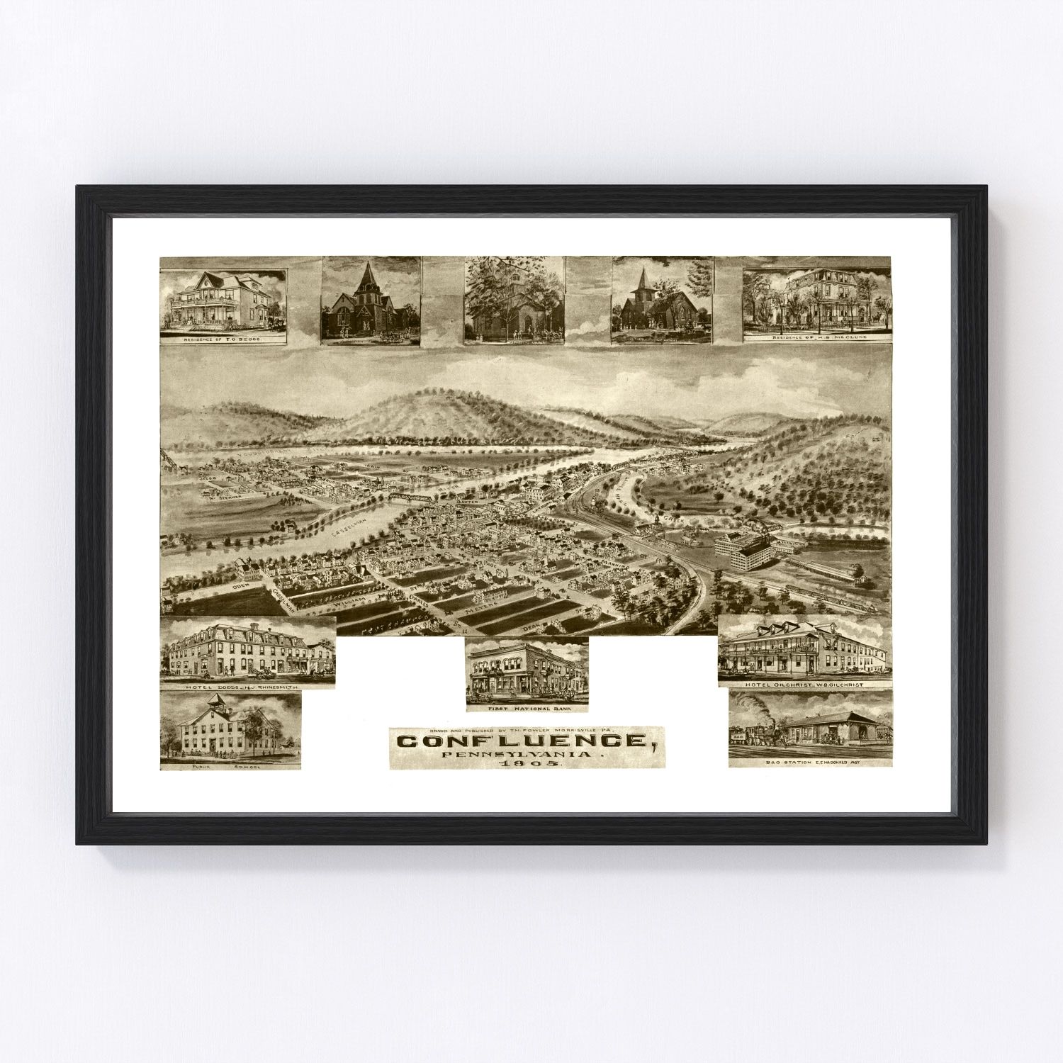 vintage map of Confluence, Pennsylvania, 1905