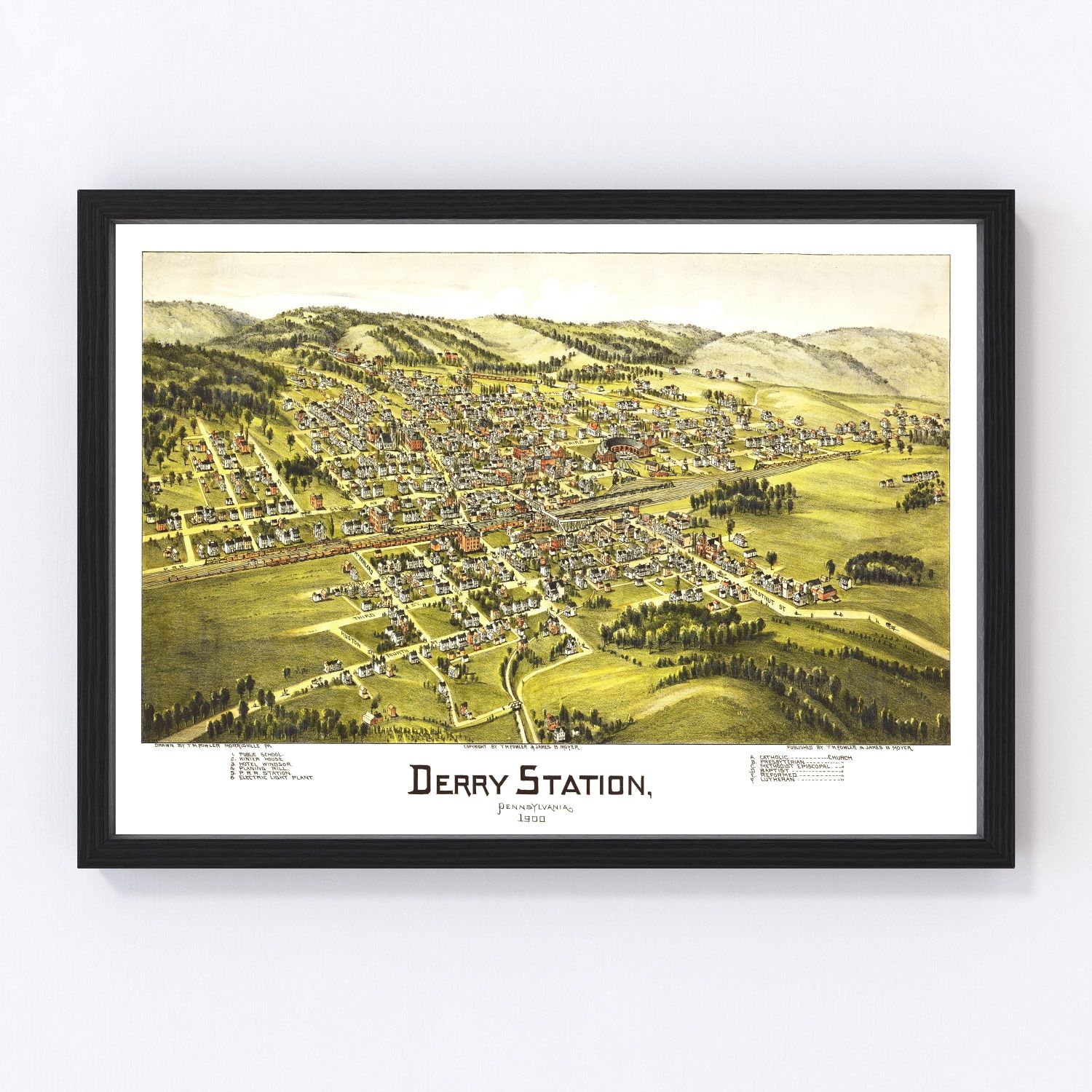 vintage map of derry station, pennsylvania, 1900