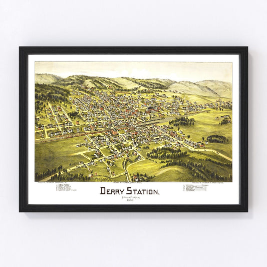 vintage map of derry station, pennsylvania, 1900