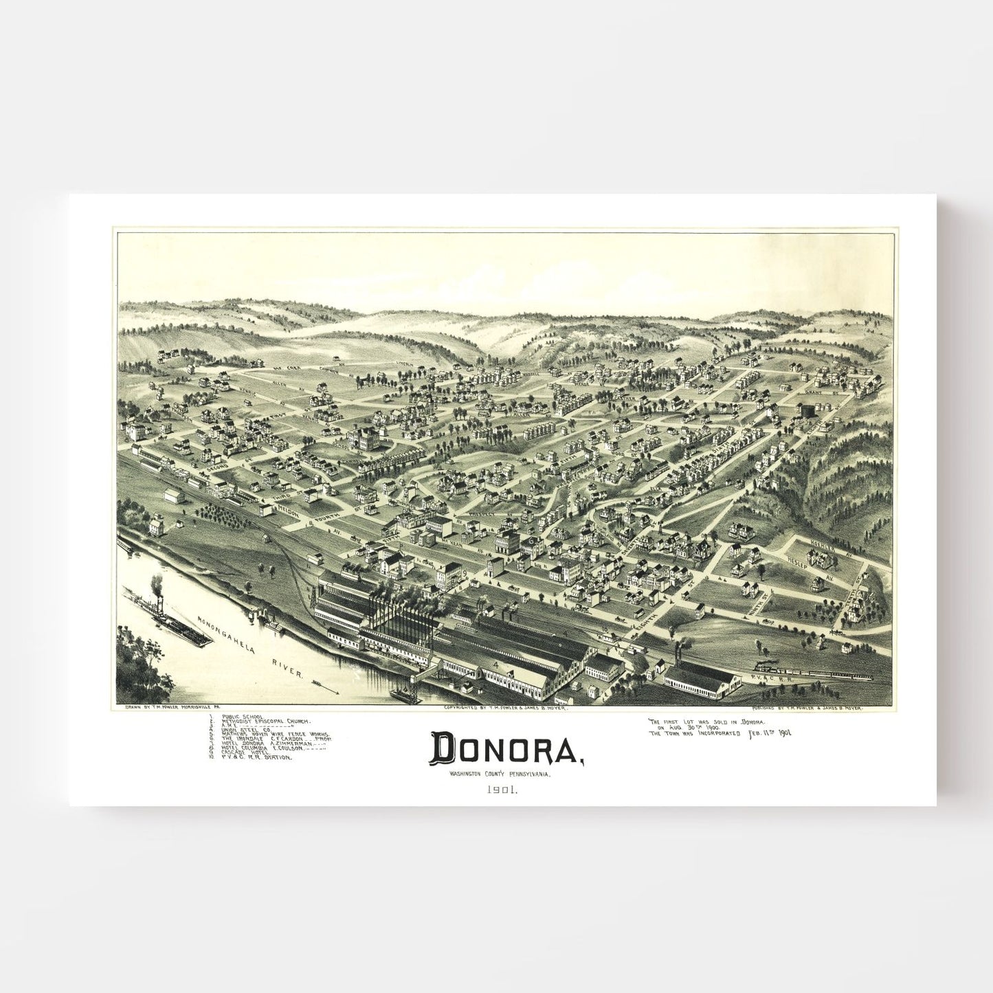 Vintage Map of Donora, Pennsylvania, 1901