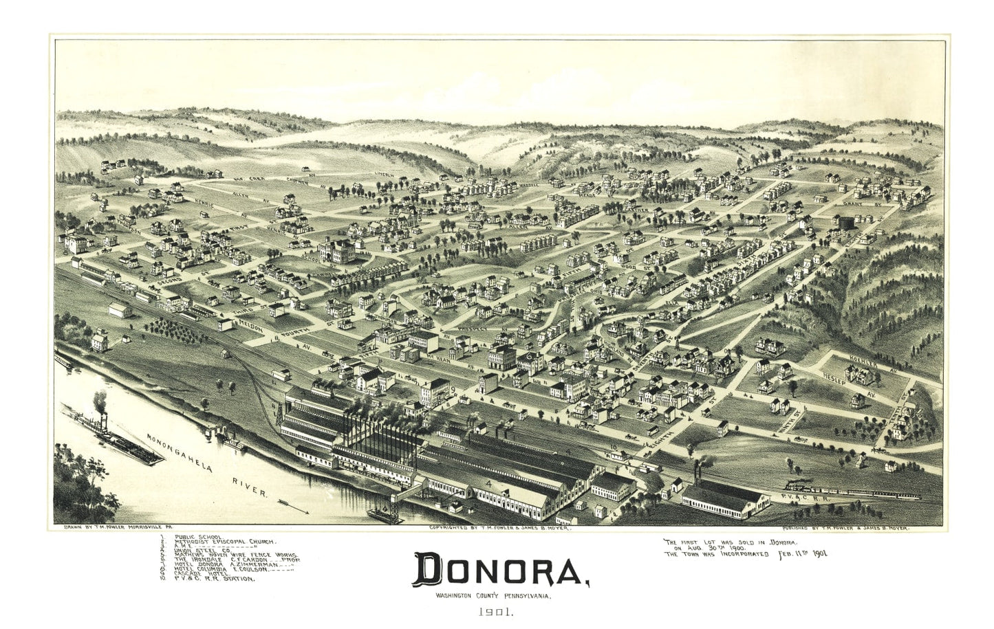 Vintage Map of Donora, Pennsylvania, 1901