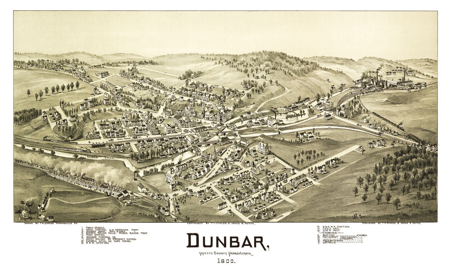 Vintage Map of Dunbar, Pennsylvania, 1900