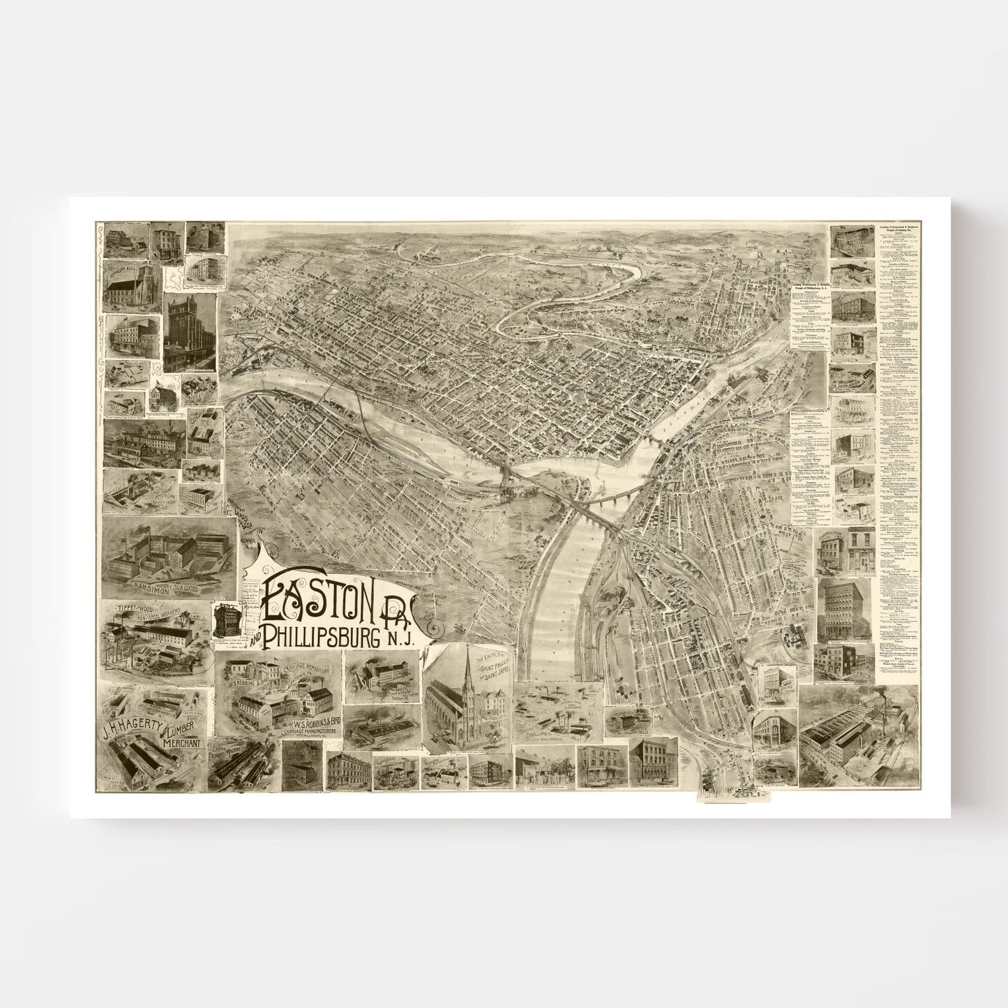 Vintage Map of Easton, Pennsylvania, 1900