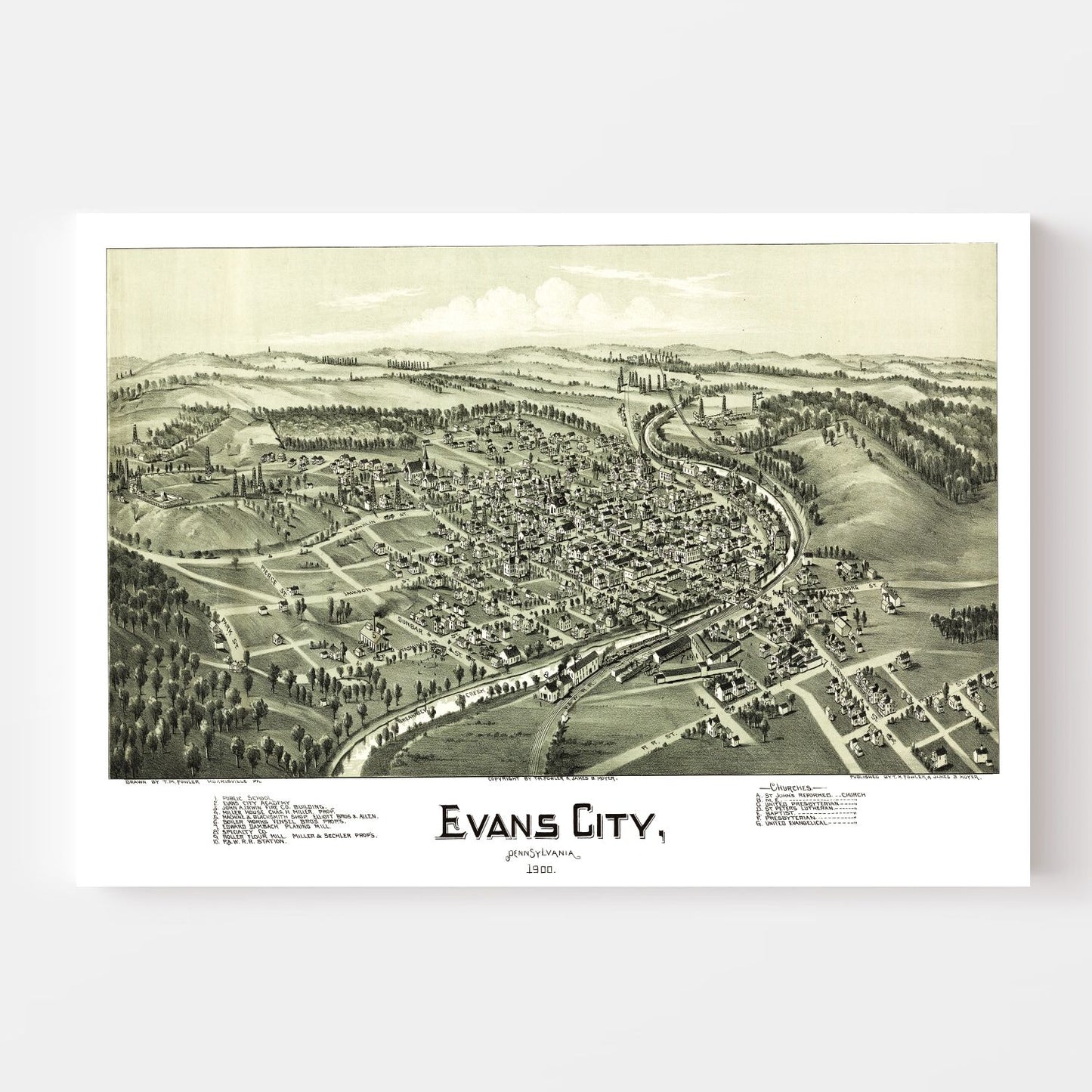 Vintage Map of Evans City, Pennsylvania, 1900