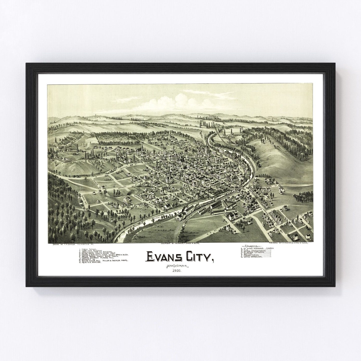 vintage map of Evans City, Pennsylvania, 1900
