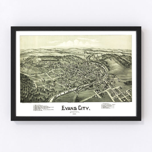 vintage map of Evans City, Pennsylvania, 1900