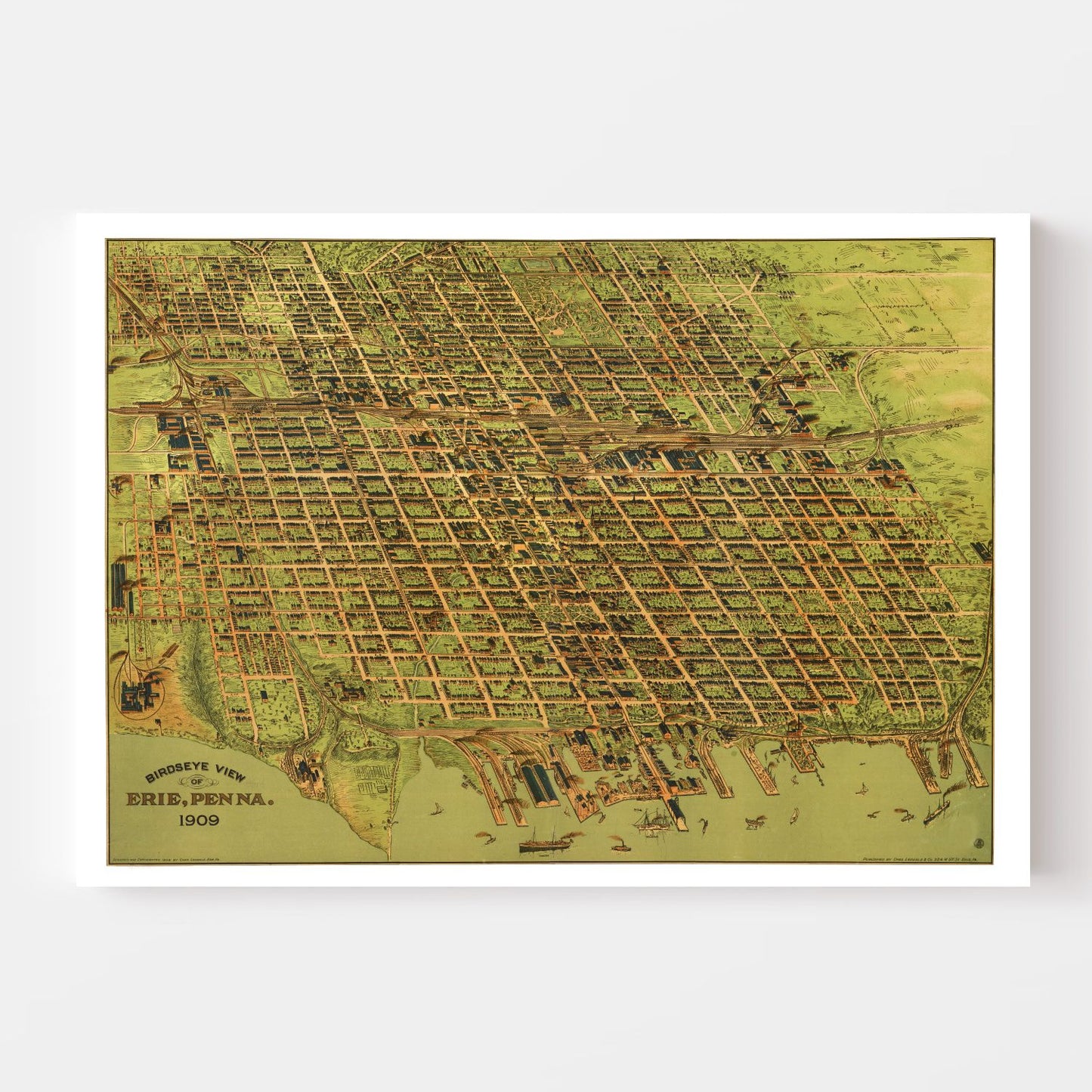 Vintage Map of Erie, Pennsylvania, 1909