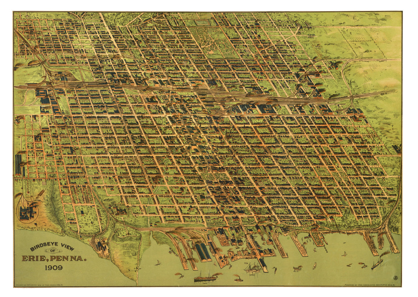 Vintage Map of Erie, Pennsylvania, 1909