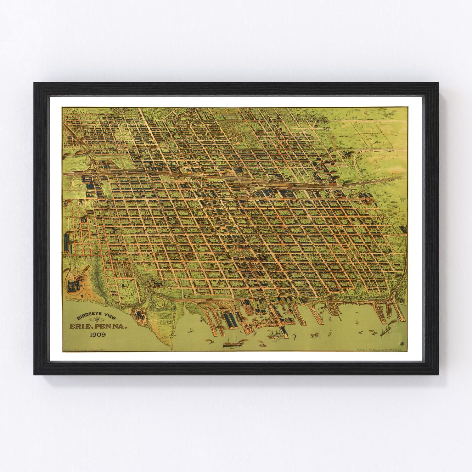 vintage map of Erie, Pennsylvania, 1909