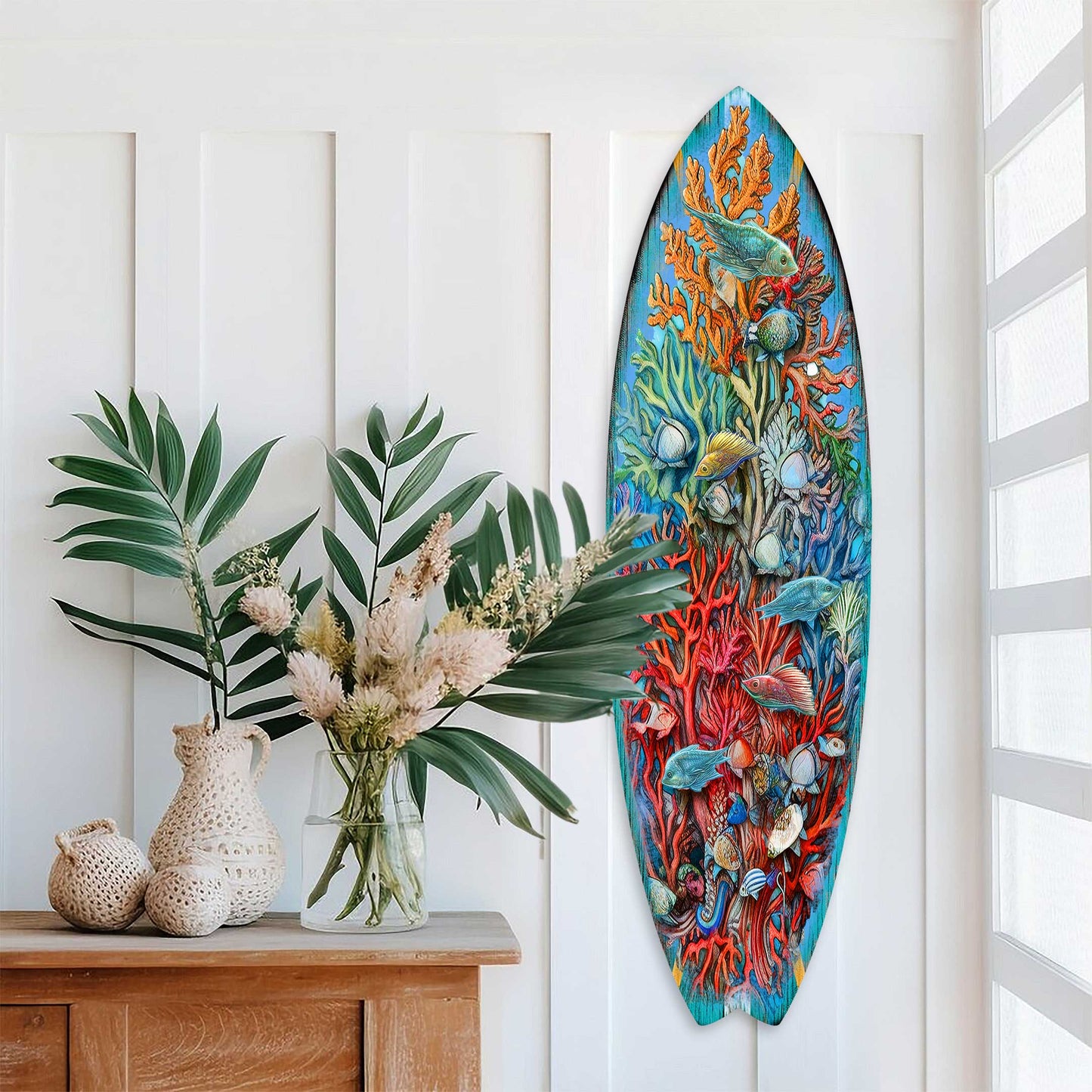 Underwater Surfboard Wood Wall Art - Coastal Ocean Decor