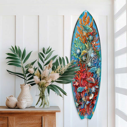 Underwater Surfboard Wood Wall Art - Coastal Ocean Decor
