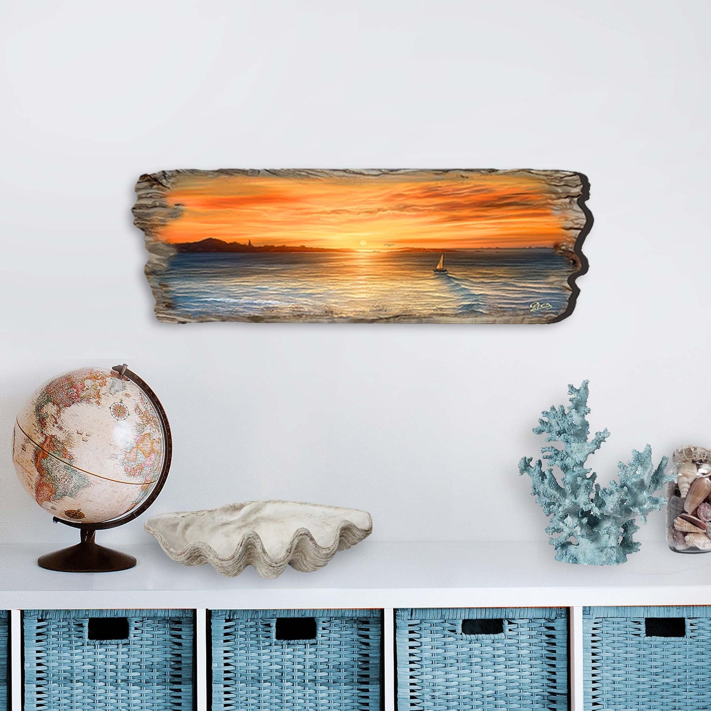 Ocean Sunset Wood Wall Art - Coastal Seascape Decor