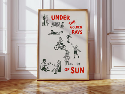 Golden Rays of Joy Retro Bike and Dog Wall Art