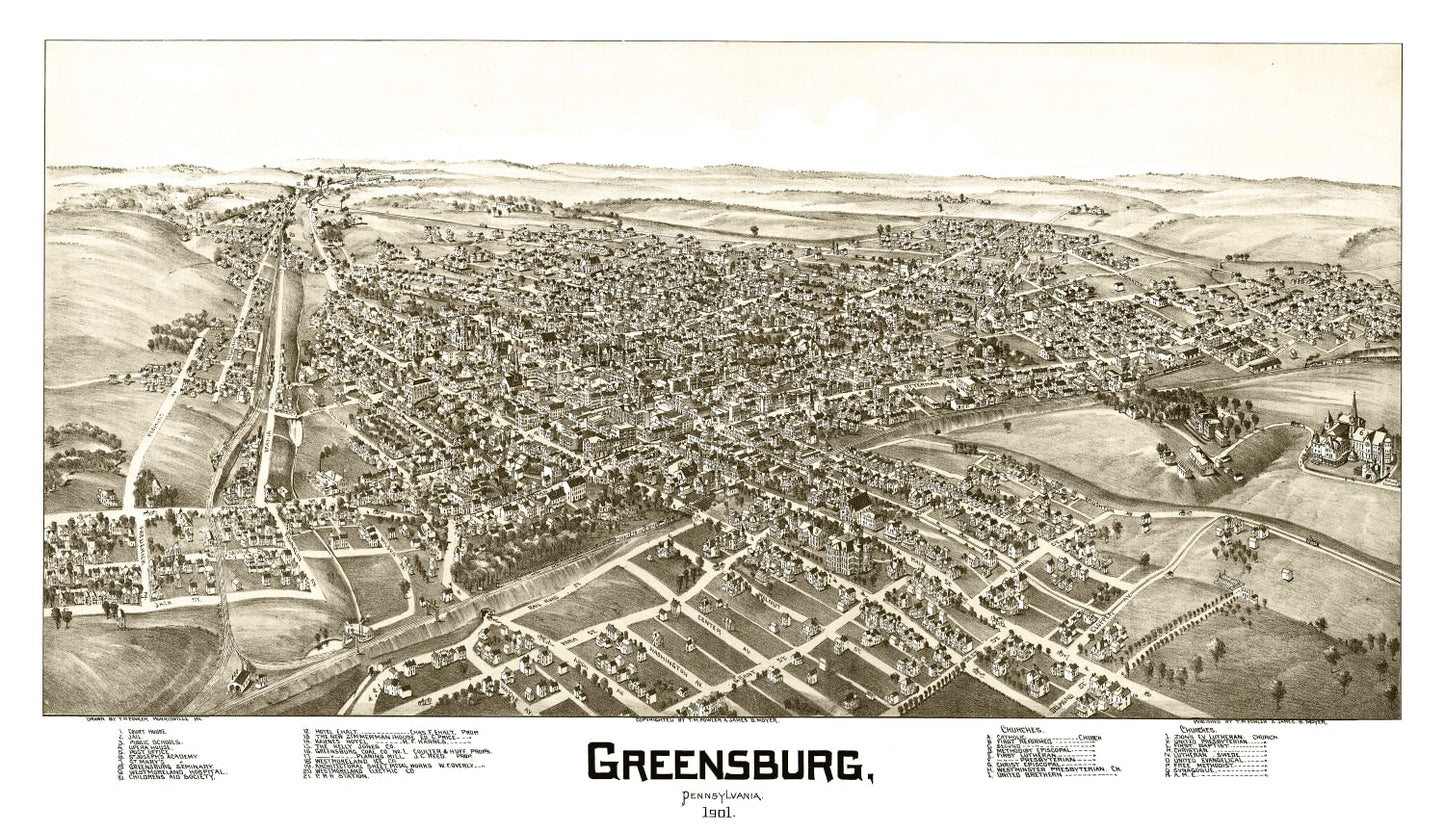 Vintage Map of Greensburg, Pennsylvania, 1901