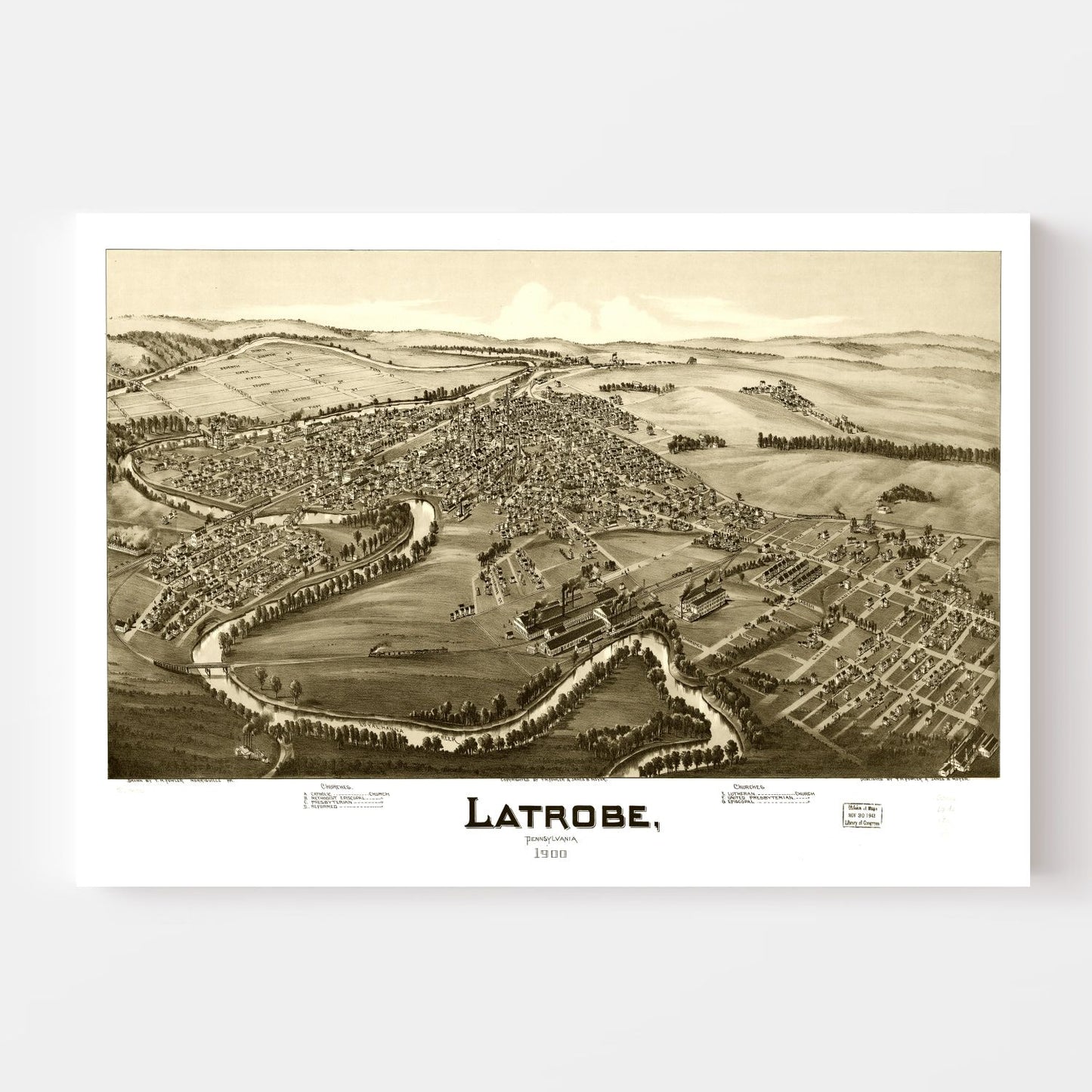 Vintage Map of Latrobe, Pennsylvania, 1900