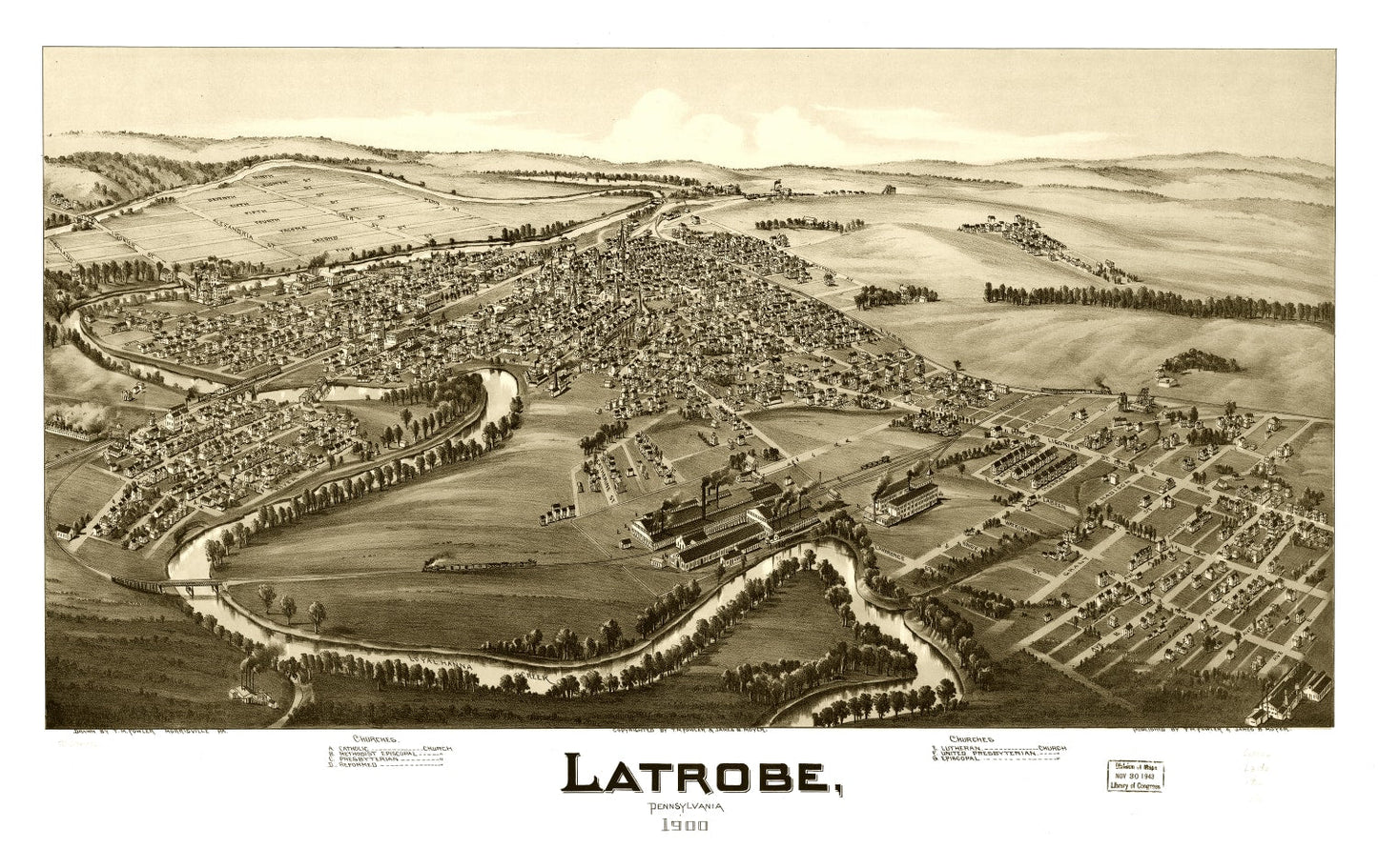 Vintage Map of Latrobe, Pennsylvania, 1900