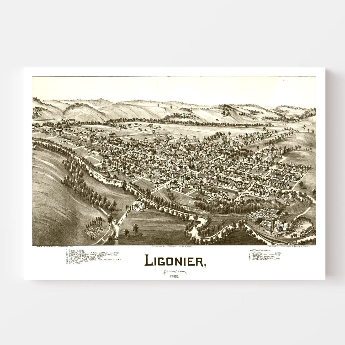 Vintage Map of Ligonier, Pennsylvania, 1900