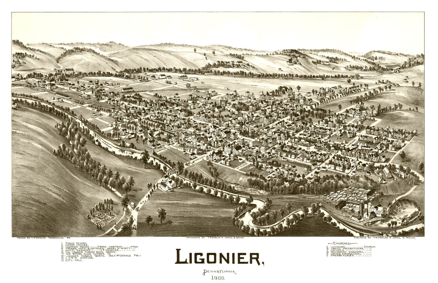 Vintage Map of Ligonier, Pennsylvania, 1900