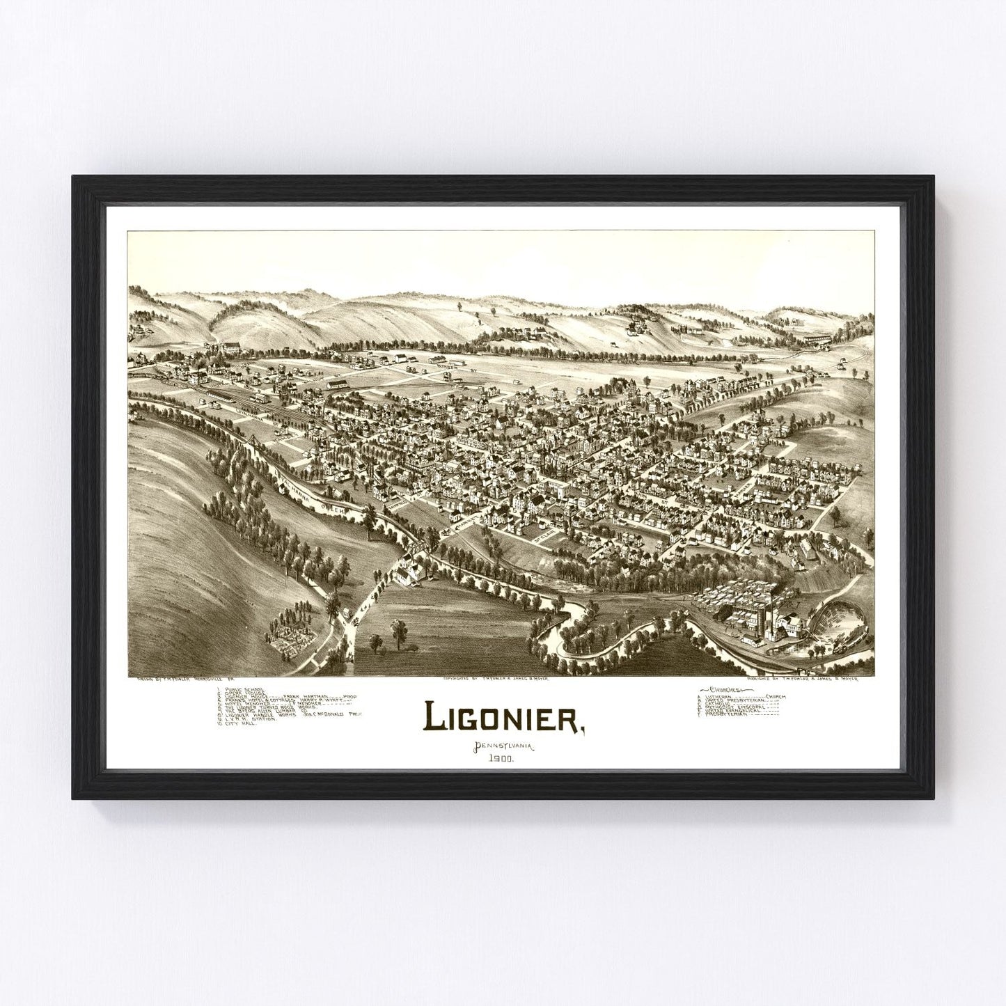 Vintage map of Ligonier, Pennsylvania, 1900