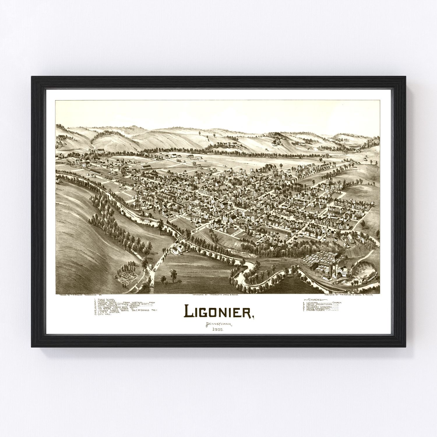 Vintage map of Ligonier, Pennsylvania, 1900