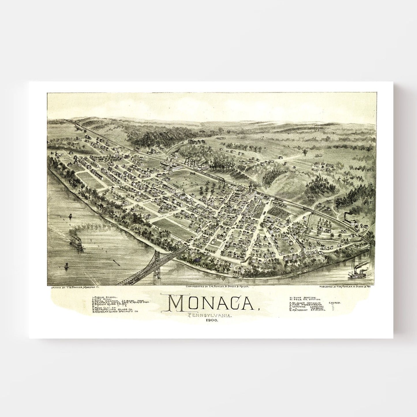 Vintage Map of Monaca, Pennsylvania, 1900