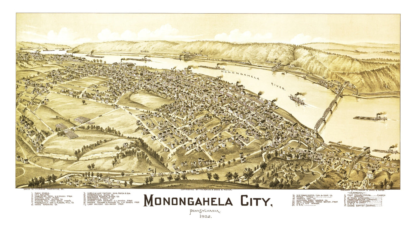 Vintage Map of Monongahela City, Pennsylvania, 1902