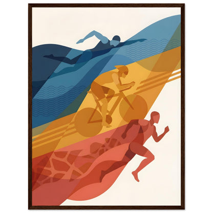 Abstract Triathlon Print: Geometric Swim Bike Run Wall Art - 45x60 cm / 18x24″ - Dark wood frame / Ready-to-hang - Sparkycare