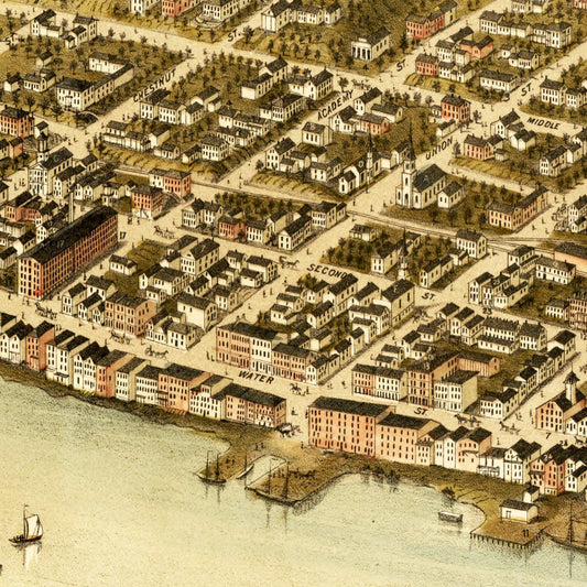 Vintage Map of Hallowell, Maine, 1878