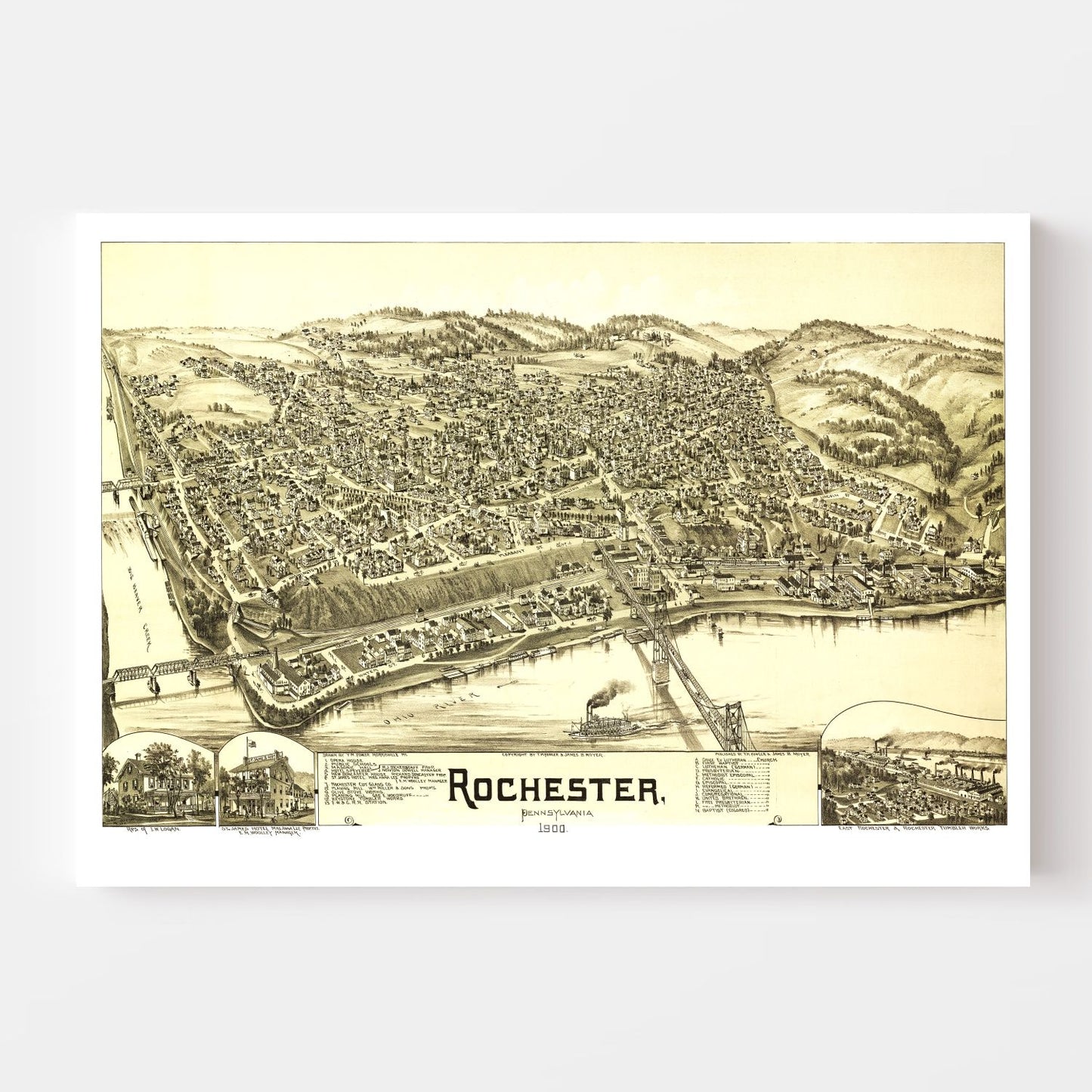 Vintage Map of Rochester, Pennsylvania, 1900