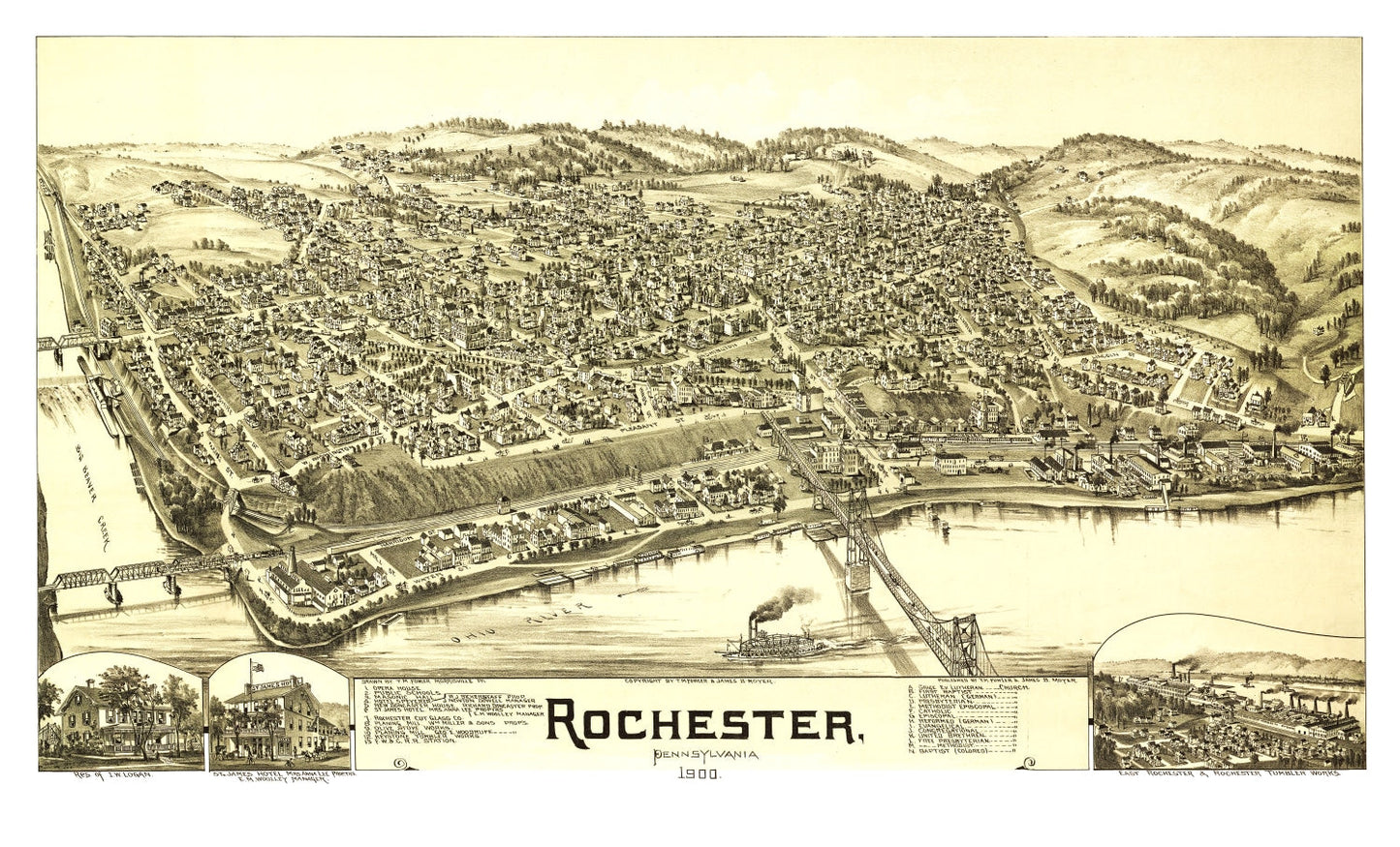 Vintage Map of Rochester, Pennsylvania, 1900