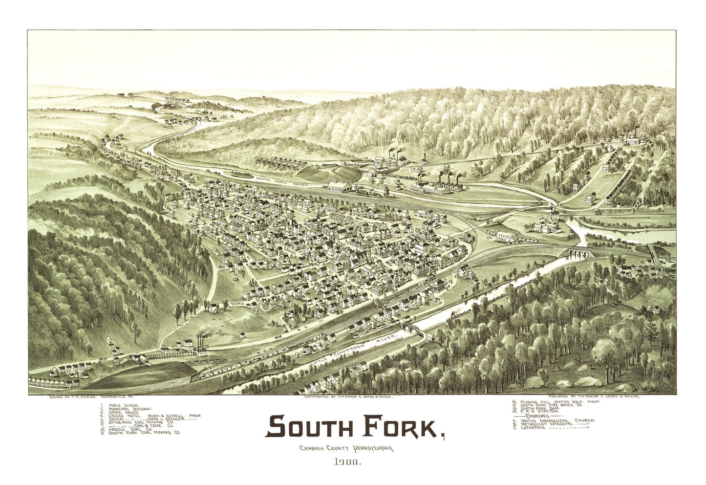 Vintage Map of South Fork, Pennsylvania, 1900
