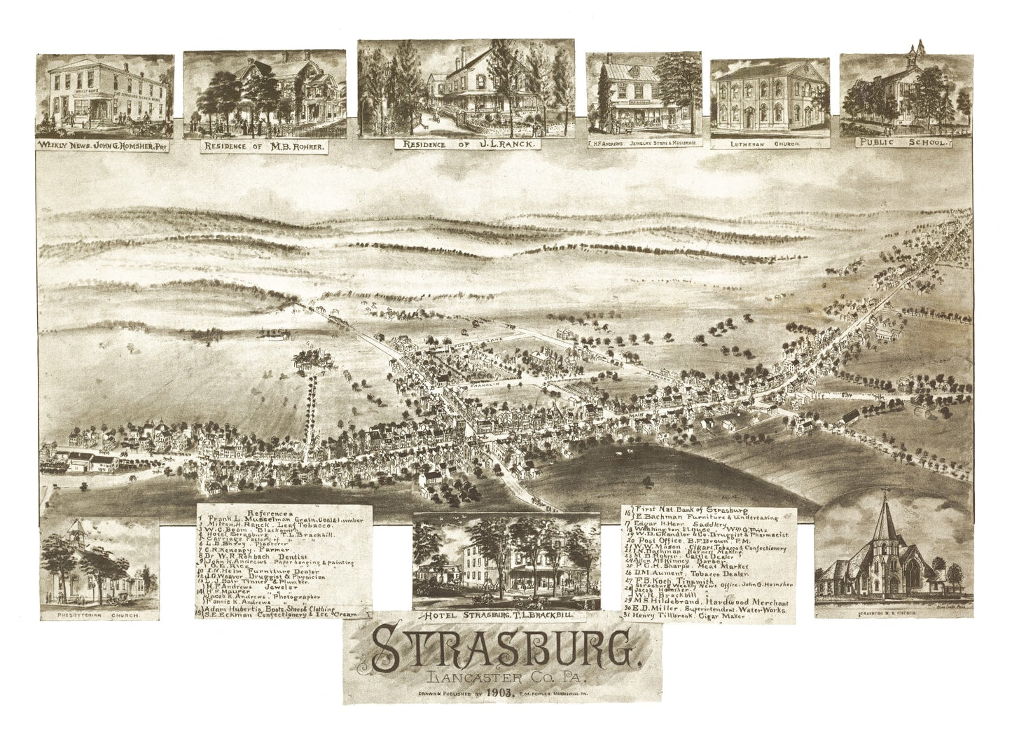 Vintage Map of Strasburg, Pennsylvania, 1903