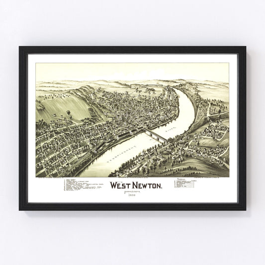 Vintage map of West Newton, Pennsylvania, 1900 - Youghiogheny River restored print