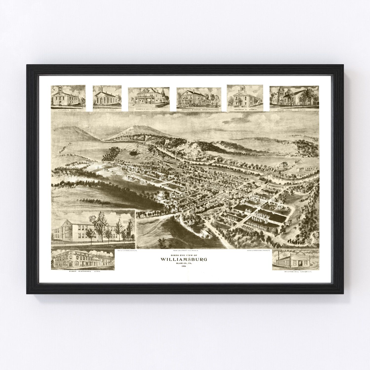 Vintage map of Williamsburg, Pennsylvania, 1906 - Blair County restored print