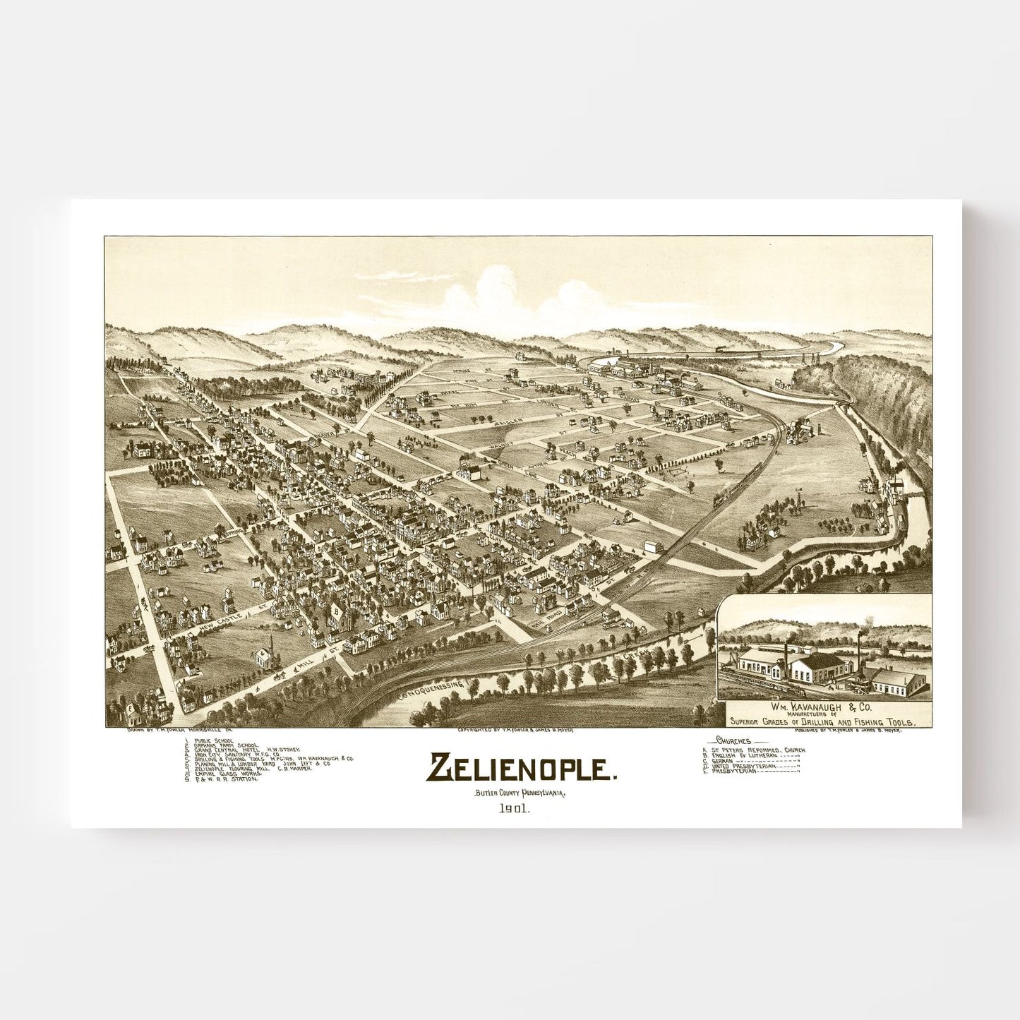 Vintage Map of Zelienople Pennsylvania, 1901