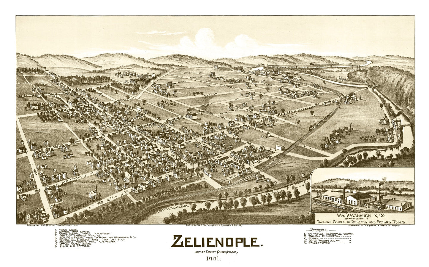 Vintage Map of Zelienople Pennsylvania, 1901