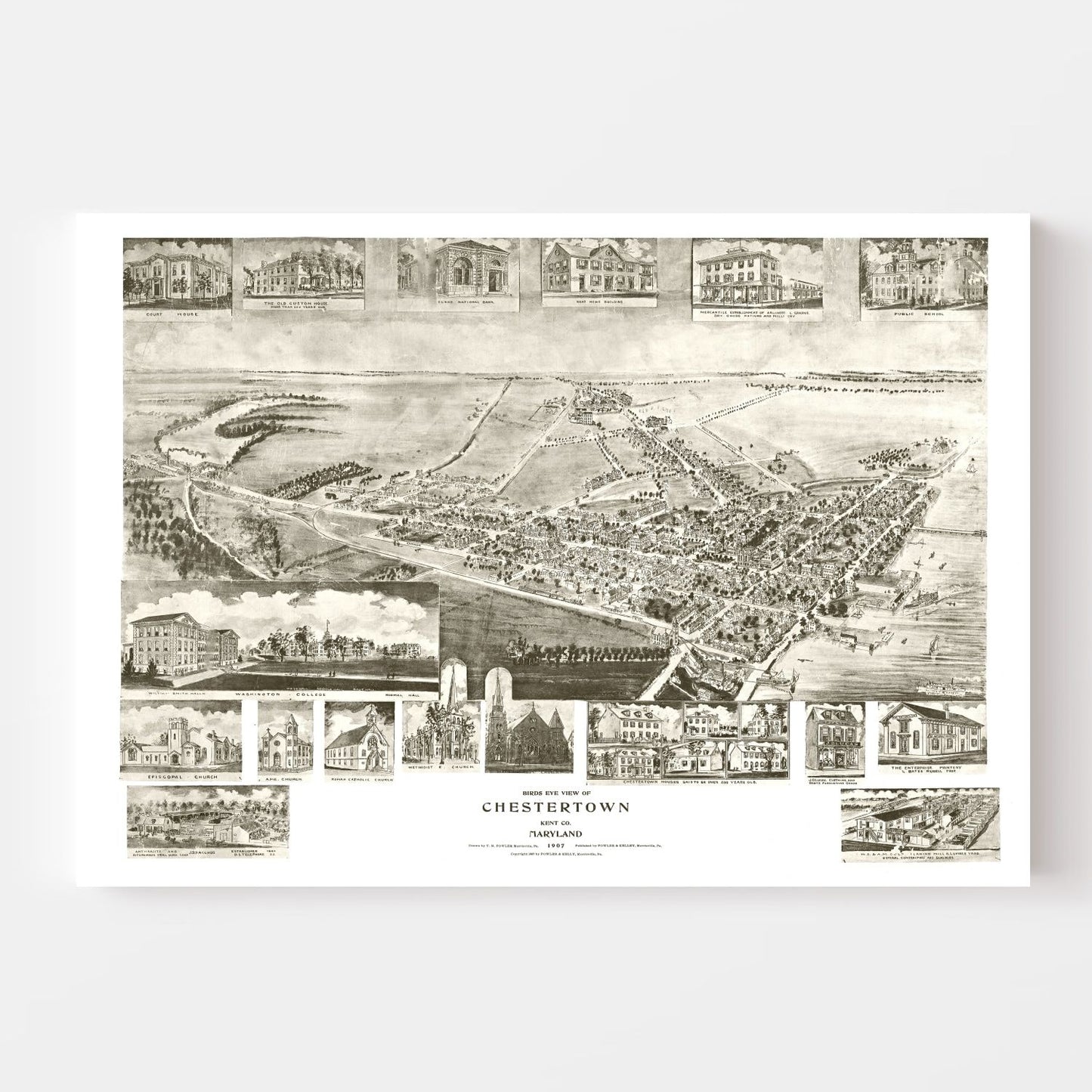 Vintage Map of Chestertown, Maryland 1907