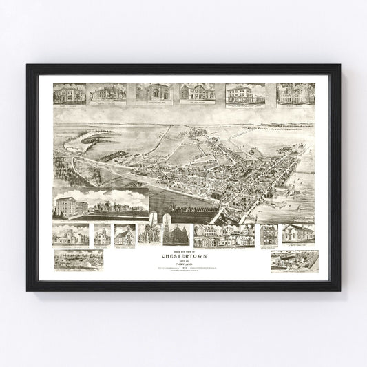 Vintage restored map of Chestertown, Maryland, 1907, Kent County Chesapeake