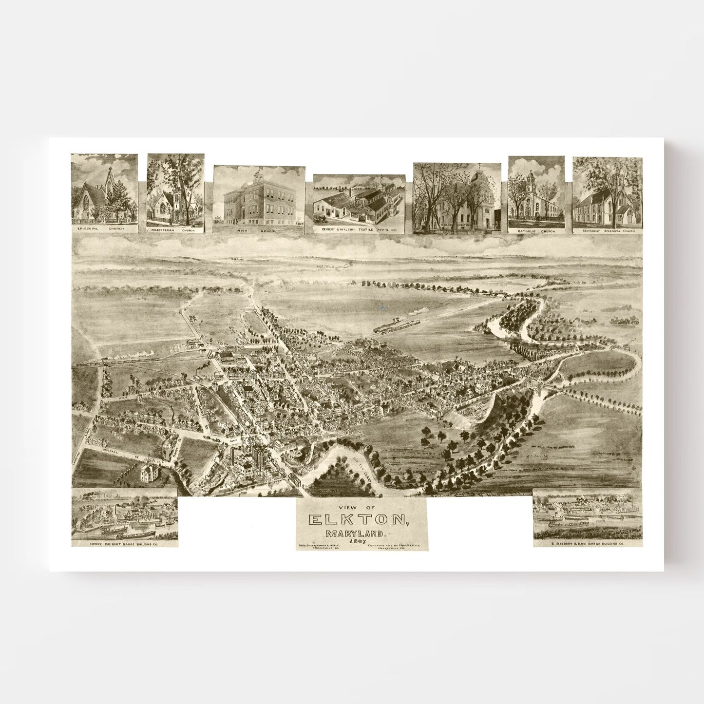 Vintage Map of Elkton, Maryland, 1907