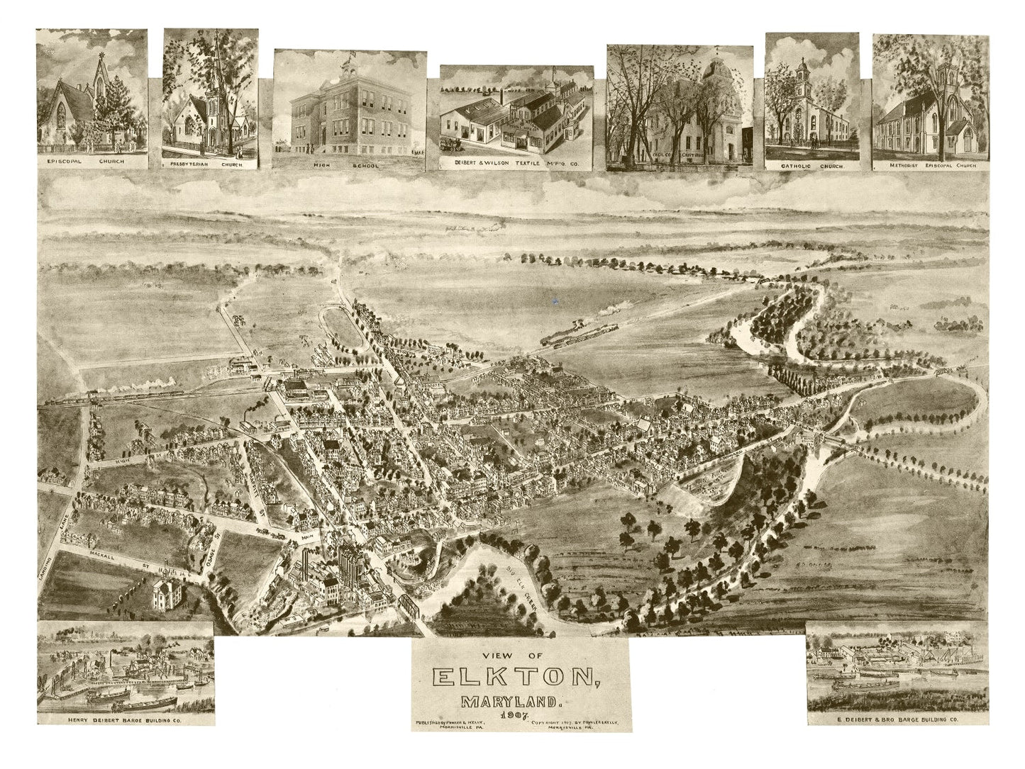 Vintage Map of Elkton, Maryland, 1907