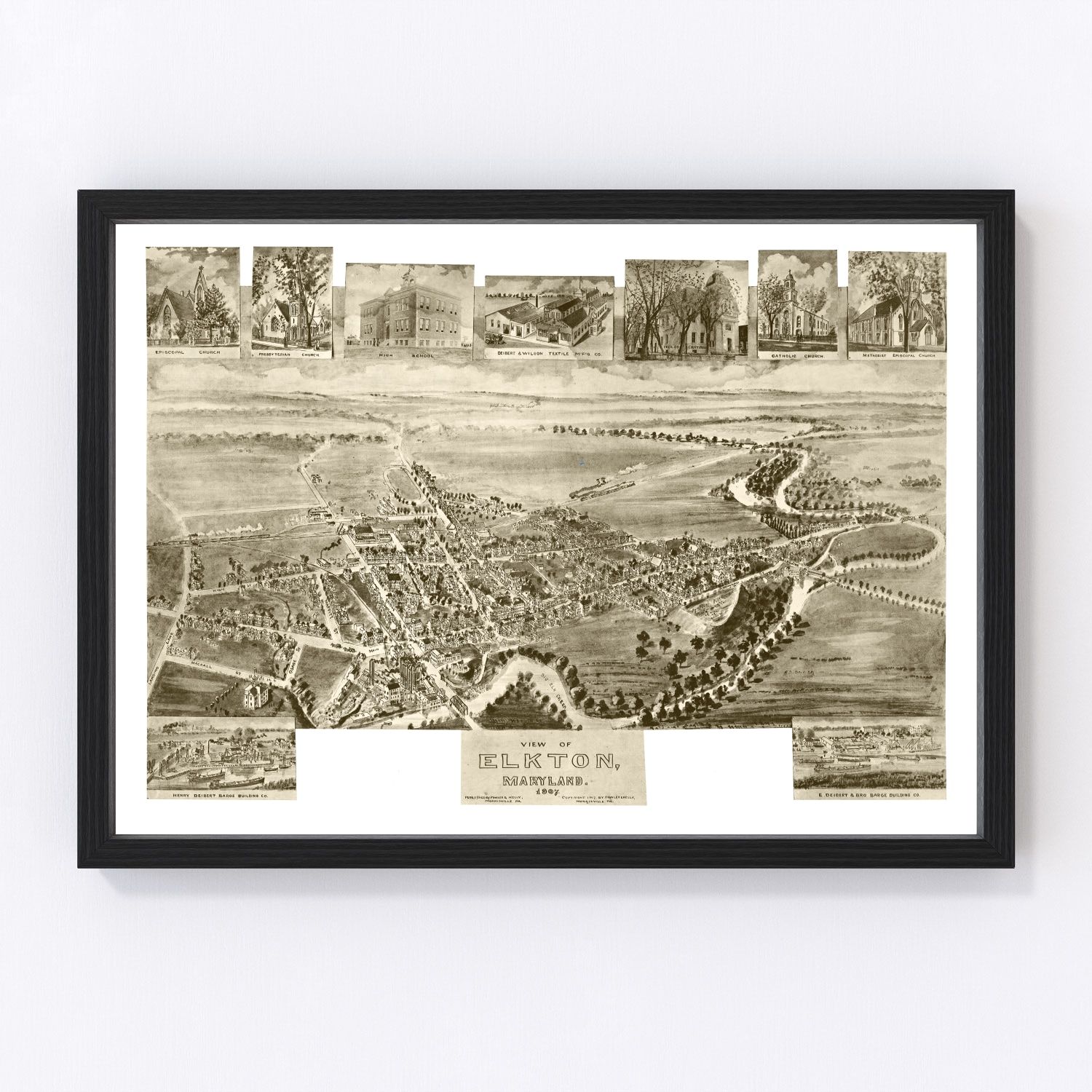 Vintage map of Elkton, Maryland, 1907