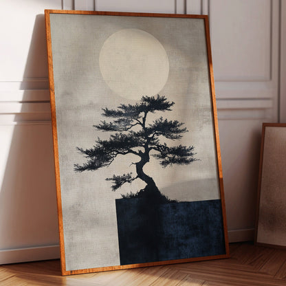 Zen bonsai tree minimalist Japanese wall art print in bold black ink
